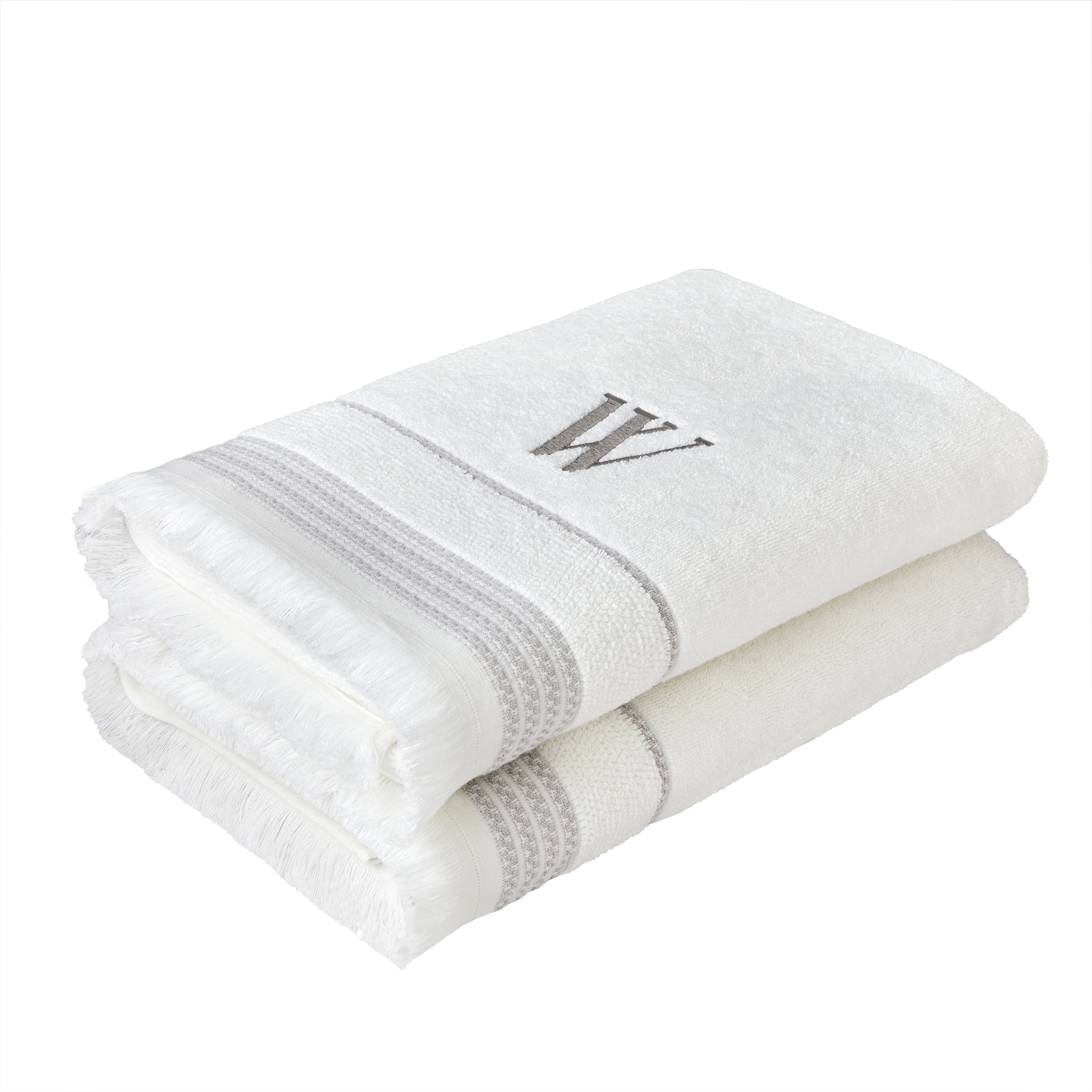 SKL Home Monogram Cotton Bath Towel, "W",  White