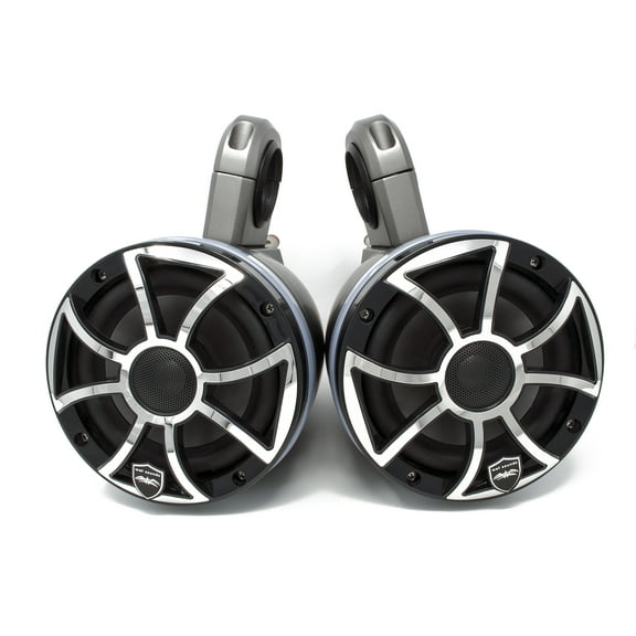 Wet Sounds REVO6-XSB-SS Black & Stainless Steel 6.5" LED Speakers in Kicker KMTES Black Enclosures with RGB LED Rings