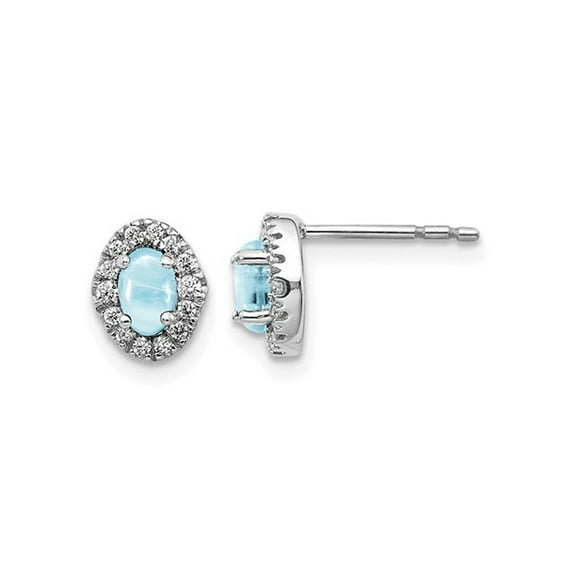 7/10 Carat (Ctw) Natural Cabachon Aquamarine Earrings in 14K White Gold with Diamonds for Women