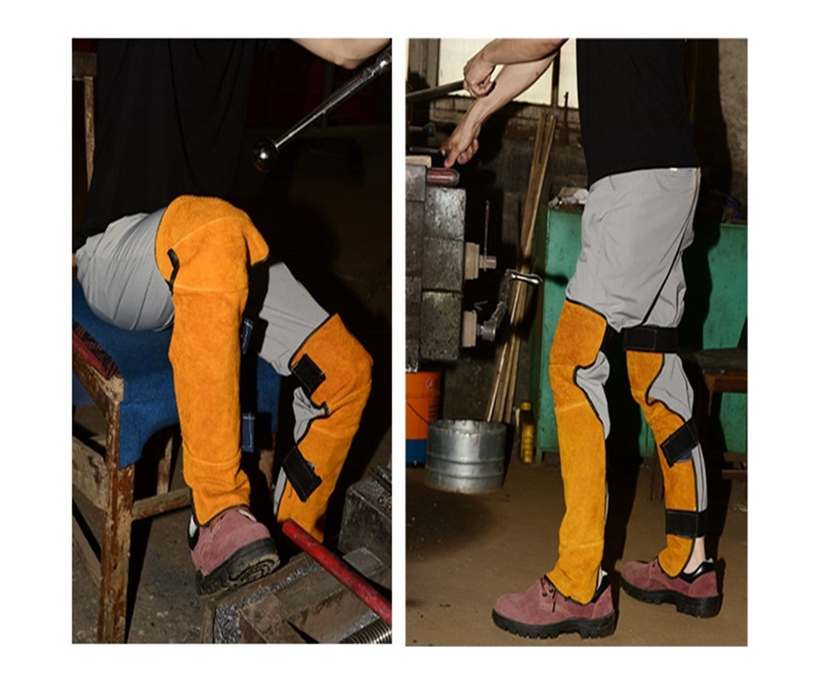 Long Velcro Welding Cover Shank Knee Pads Anti Scalding Flame Retardant Welder Leather Protection Leg Guards