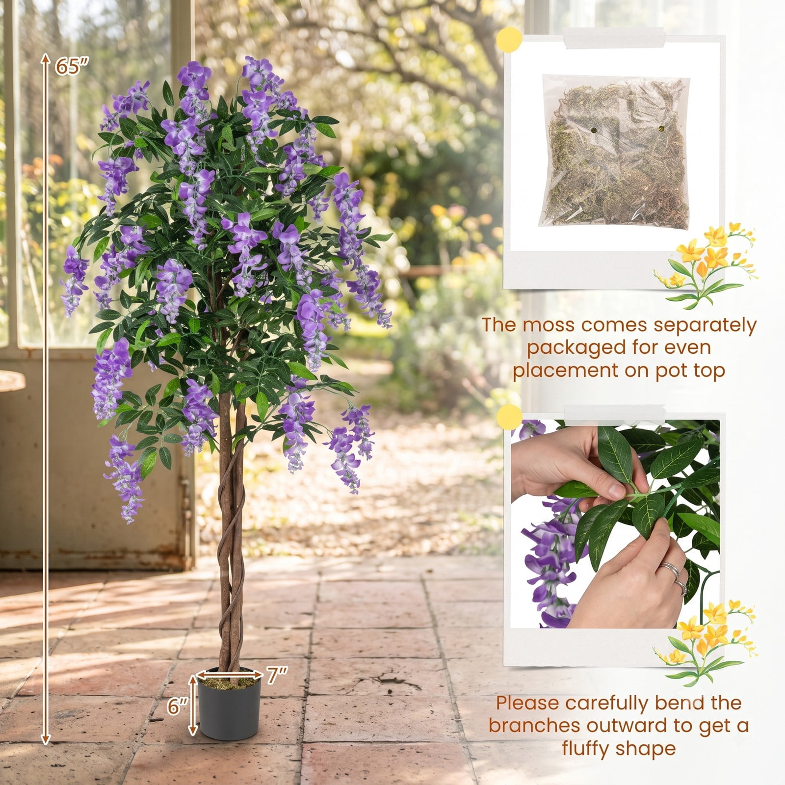 ALPULON 5.5 FT Artificial Wisteria Tree Set of 2, Faux Purple Blooming Flower Plant with Nursery Pot, Realistic Silk Greenery for Home Office Wedding Porch, Purple