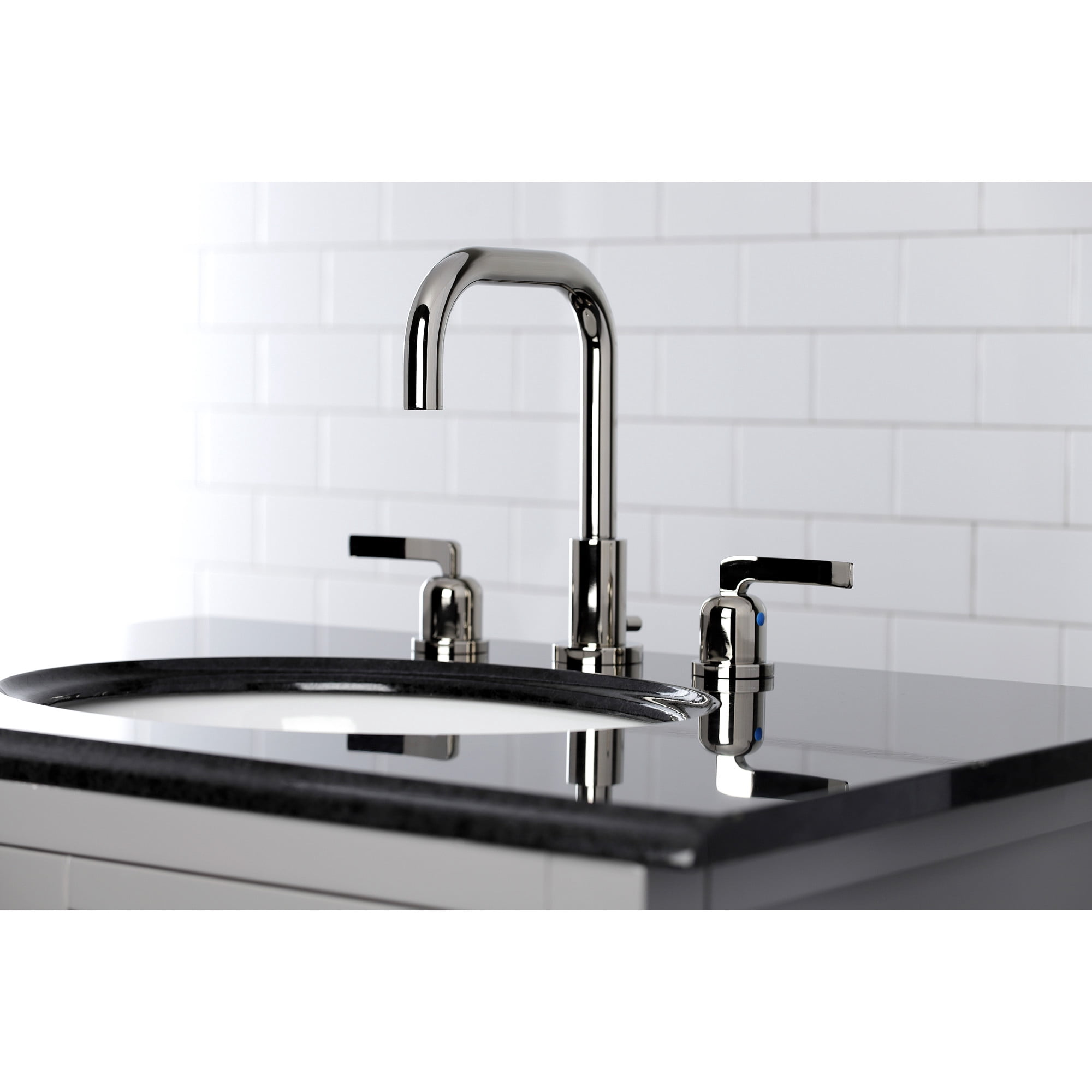 Kingston Brass FSC8939EFL Centurion Two-Handle 3-Hole Deck Mount Widespread Bathroom Faucet with Brass Pop-Up in Polished Nickel