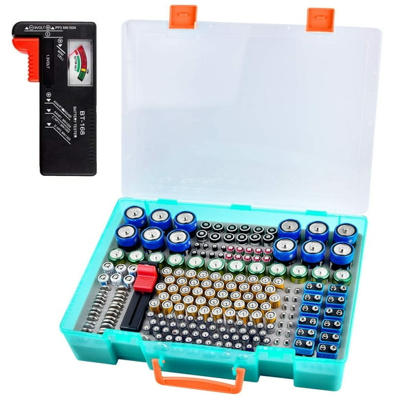 Katia Battery Organizer Storage Holder Large Capability Holds 225 Batteries with Tester Checker, Green-Box Only