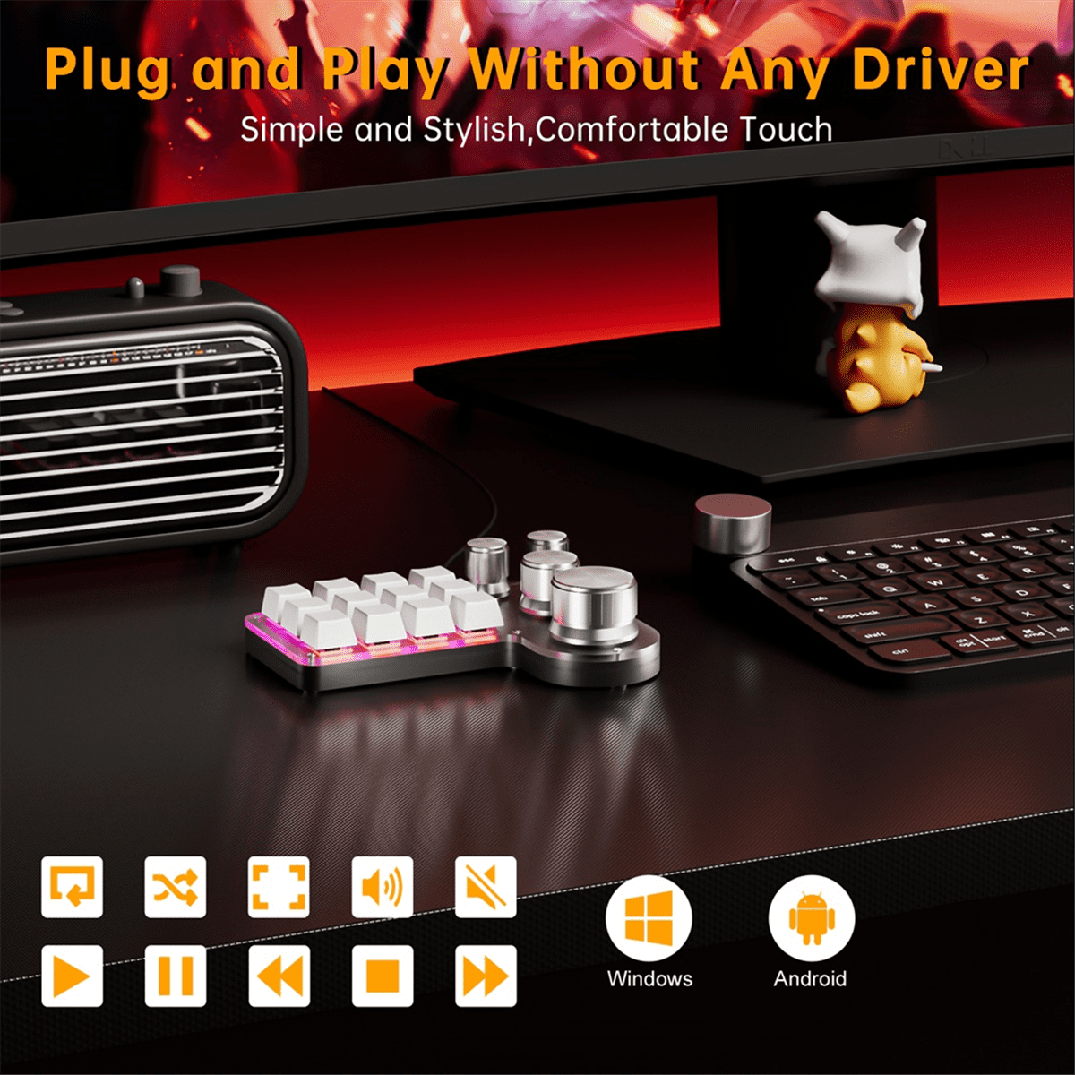 Custom Macro Keyboard 12 Keys 4 Knobs Mini USB Mechanical Keyboard Programming Macro Gaming Keypad Black