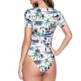 thumbnail image 3 of Uemuo Hawaii Palms Pattern Women's One Piece Short Sleeve Swimsuit Rash Guard Surfing Modest Quick-drying Swimsuit Beach Essentials-X-Large, 3 of 9