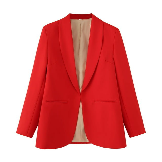Blazer Vestes de Tailleur pour Femmes Unies à Boutons Col Rabattu Tendance Affaires Décontracté Veste Texturée avec Poches Rouge m