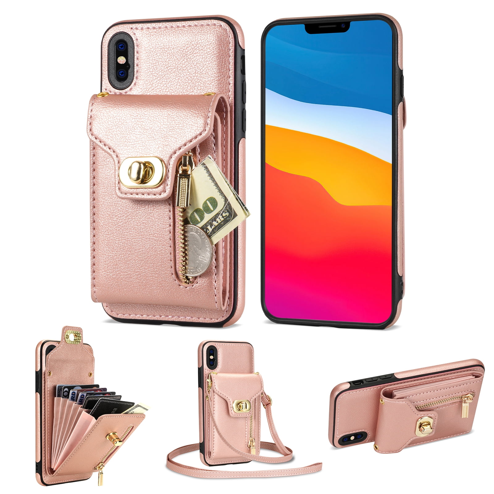 Feishell for iPhone XR Crossbody Zipper Wallet Phone Case,Premium PU