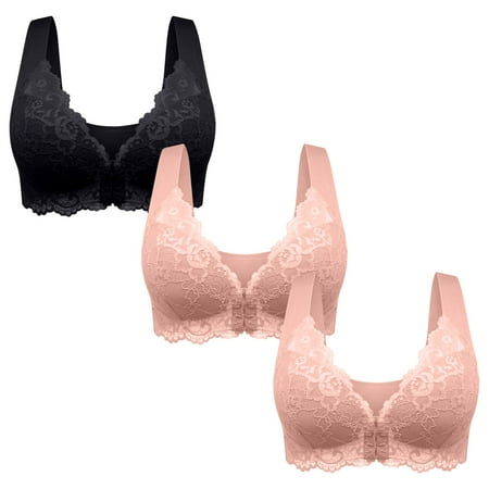 miqiqism 3 Pack Front Button Bras for Women Comfort No Underwire Bra Convenient Front Closure Light Breathable Everyday Sports Brassiere Multicolor#06 4X-Large