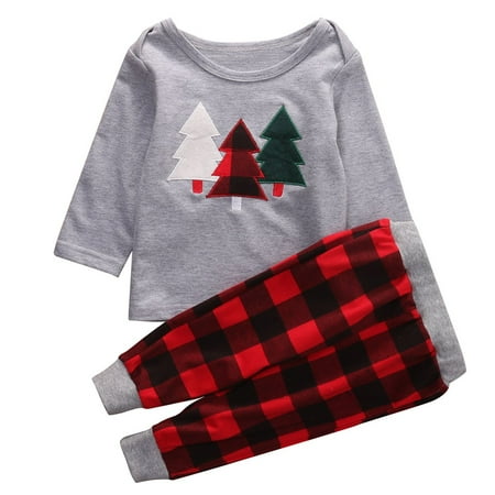 

Toddler Baby Girl Christmas Outfits Deer Long Sleeves Shirt Plaid Pants Clothes Pajamas Outfits Set