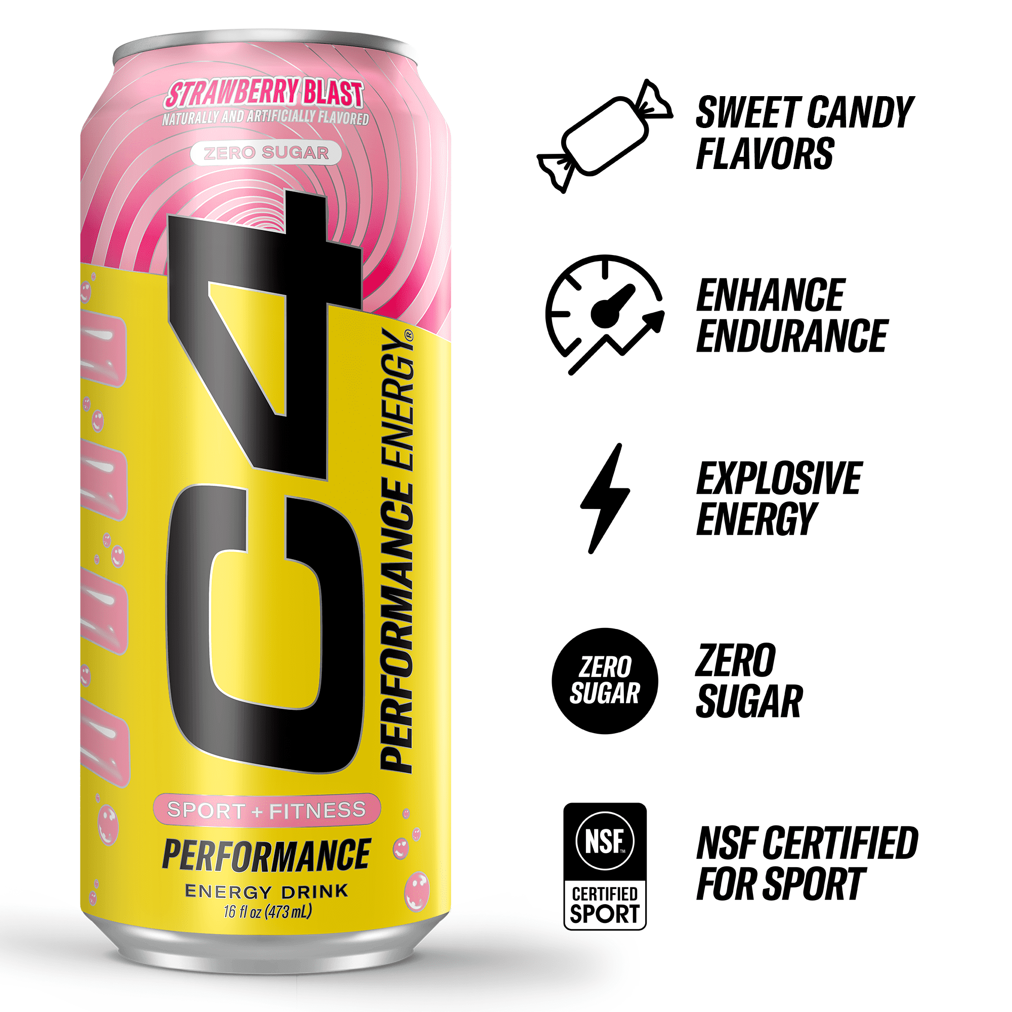 C4 Energy Performance Drink, Strawberry Blast, 16 oz, 12 Pack Cans