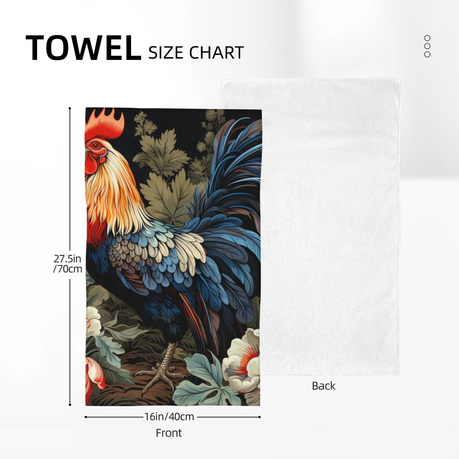 Rooster Vintage Black 27.5" x 16" Ultra Soft Hand Towel, Face Wash Cloth for Bathroom, Gym, Travel, Pool