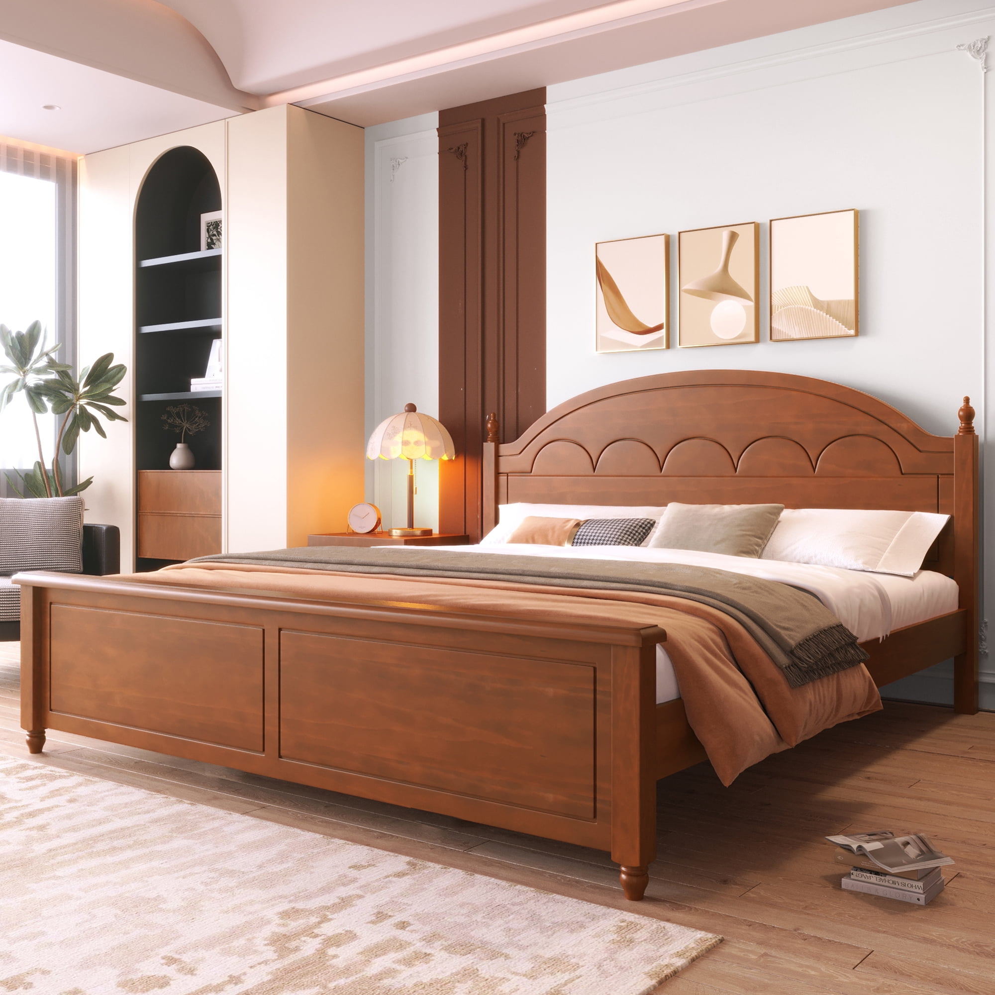 Euroco Wood King Size Platform Bed, Oak