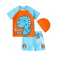 thumbnail image 3 of BULLPIANO Kids Boys Two Piece Swimsuit Bathing Suit Short Sleeve Sunsuit Swimwear Set with Cap, 1-6 Years, 3 of 7