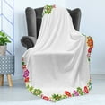 thumbnail image 4 of Party Soft Flannel Fleece Throw Blanket, Flourishing Flowers Border Ornaments Fantasy Garden Butterflies Joy Fun Nature, Cozy Plush for Indoor and Outdoor Use, 70" x 90", Multicolor, by Ambesonne, 4 of 5
