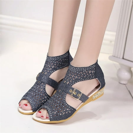 

Vintage Boho Sandals Gnobogi Summer Ladies Shoes Wedge Heel Sandals Solid Color Casual Women s Roman Sandals