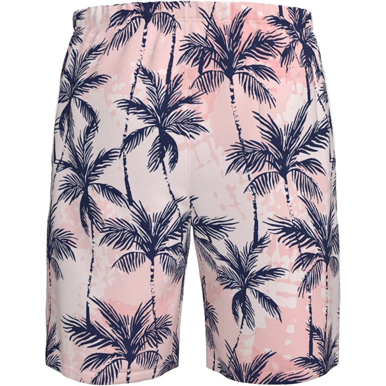 Men's Printed Swim Trunks - Palm Trees - Pink