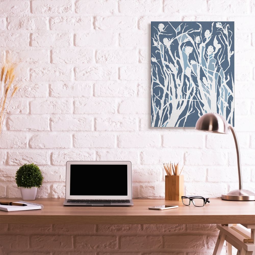 Stupell Industries Abstract Botanical Plant Silhouette Blue White Design Canvas Wall Art Design by Lori Dubois