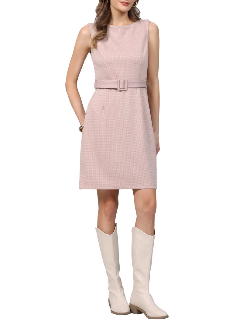 pink houndstooth dress FUSHIA / M streamlined fit Sleeveless Fitted Pink Houndstooth Pattern