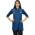 thumbnail image 4 of Phagun Women's Blue Cotton Modal Embroidered Summer Top 3/4 Sleeve Tunic-14, 4 of 10