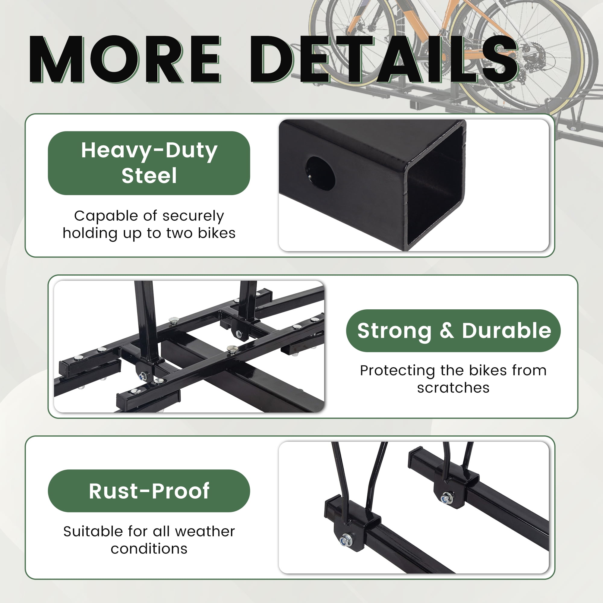 Kojem 2 Bicycle Hitch Mount Bike Rack Carrier Platform for 2'' Receiver Trucks SUV Heavy Duty