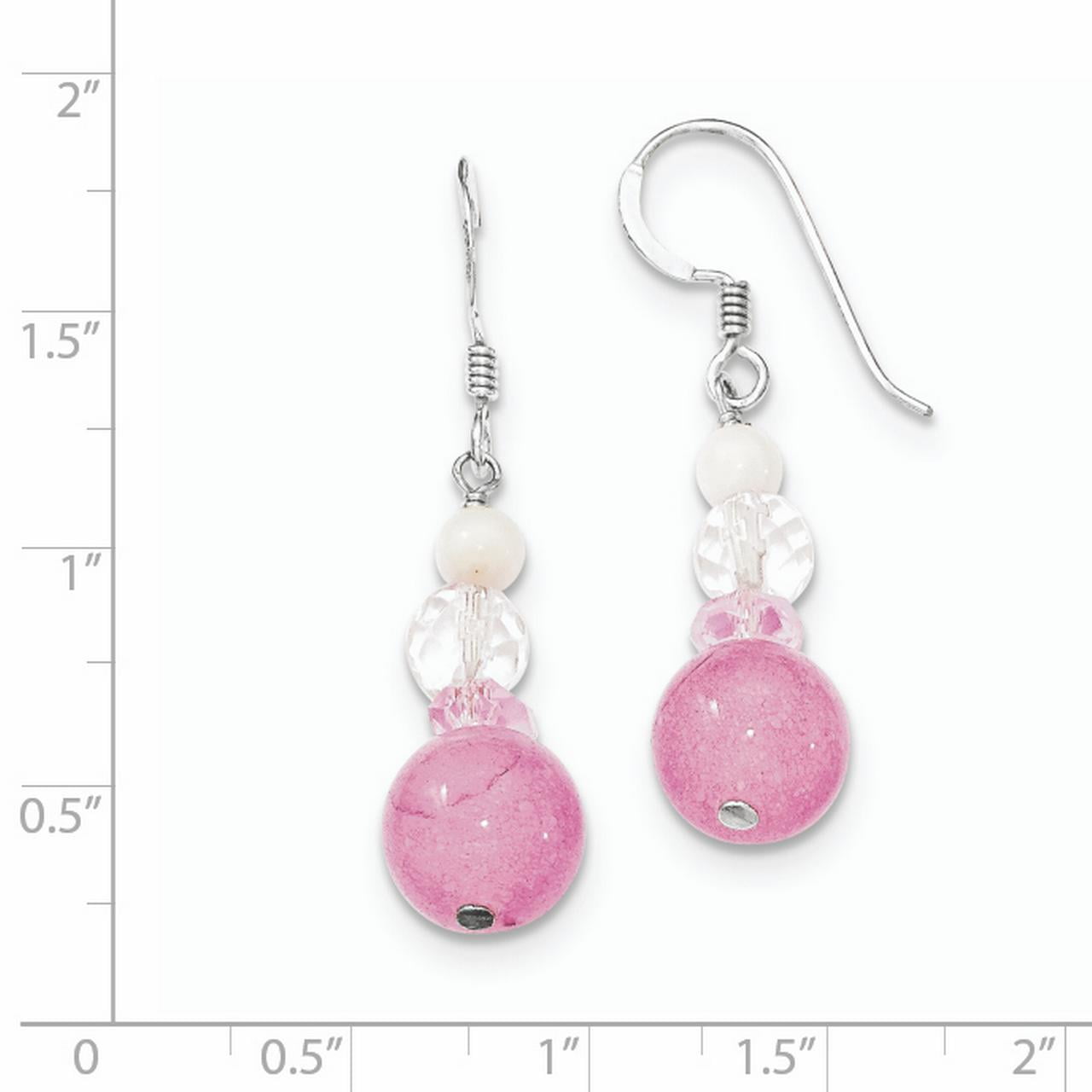 Sterling Silver Pink White Crystal Jade Mother Of Pearl Dangle Earrings Sterling Silver Pink White Crystal Jade Mother Of Pearl Dangle Earrings