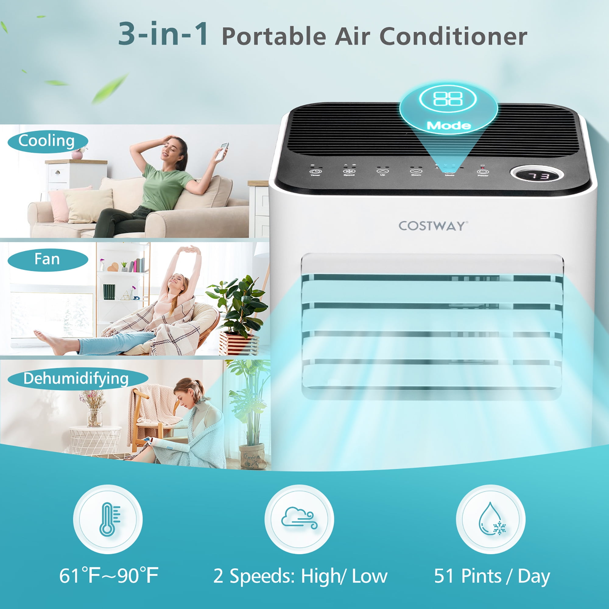 Costway 10000 BTU Portable Air Conditioner 3-in-1 Air Cooler with Fan Dehum Sleep Mode Sansujyuku sansujyuku.com