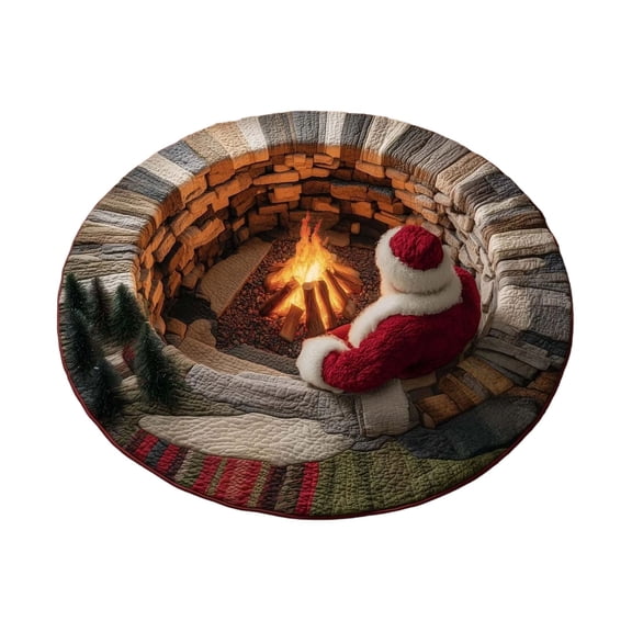 Christma Round Area Rug 3D Optical Illusion Area Mat, Winter Santa Claus Round Rug Non-Slip Indoor Floor Carpet Mat for Living Room Bedroom Kitchen Dining Office Entryway