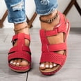 thumbnail image 2 of Rokment Womens Orthopedic Wedge Walking Sandals Comfortable Fashion Leather Arch Support Platform High Heels Gladiator Dress Sandals for Beach Summer Red Size 8, 2 of 7