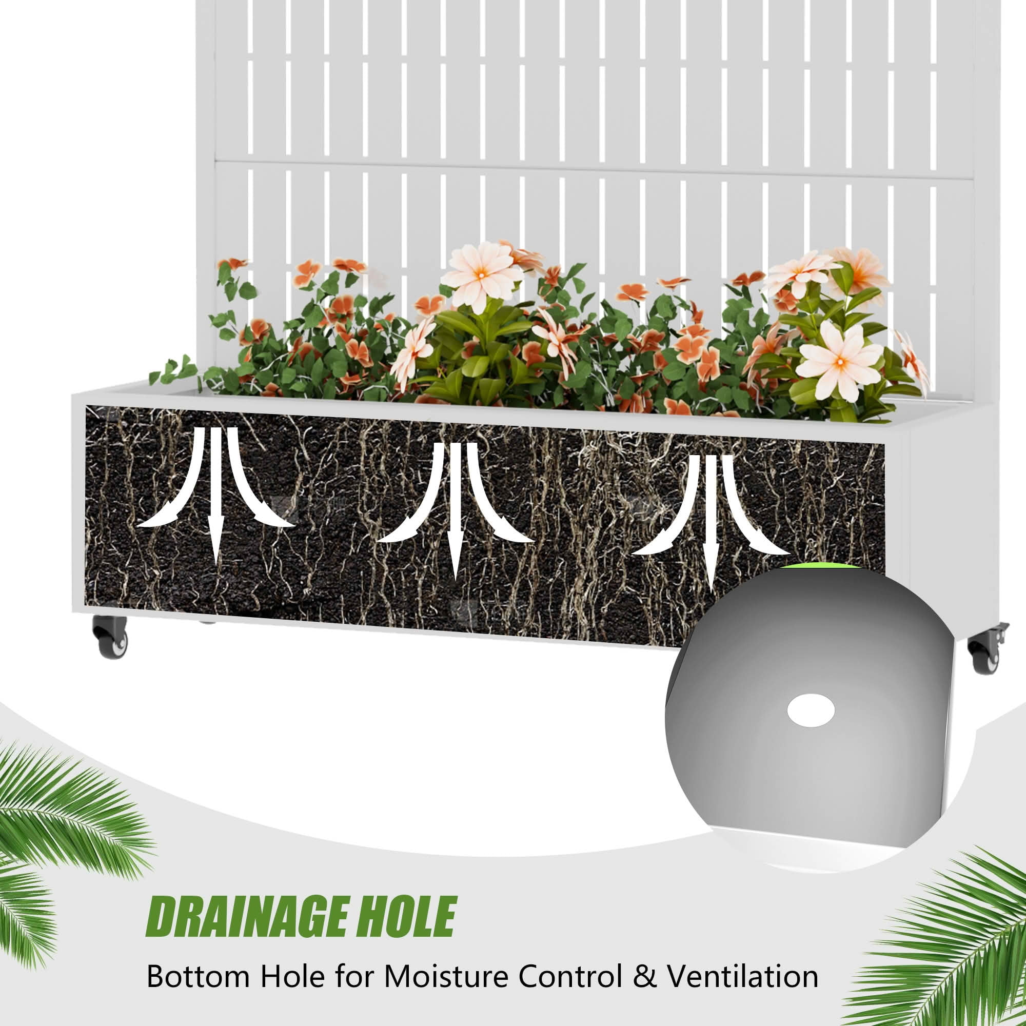 MAYEERTY 47X47" Metal Outdoor White Privacy Screen with Planter Box for Backyard & Garden, 3 Piece Set