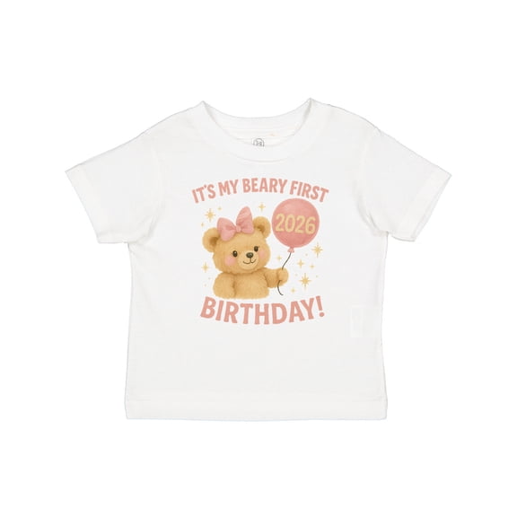 Inktastic Beary First Birthday 2026 Teddy Bear Boys or Girls Baby T-Shirt