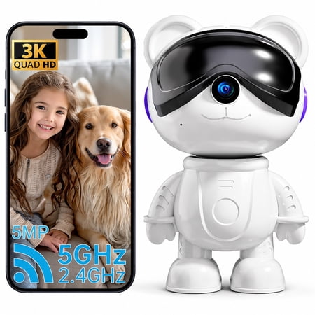 3K Indoor Security Camera for Home, Cute Tiger Baby Monitor, Pet Camera, 5G/2.4G WiFi, AI Human & Pet Detection with Auto Tracking, IR Night Vision, Two-Way Audio, Privacy Mode, RTSP/ONVIF(White)