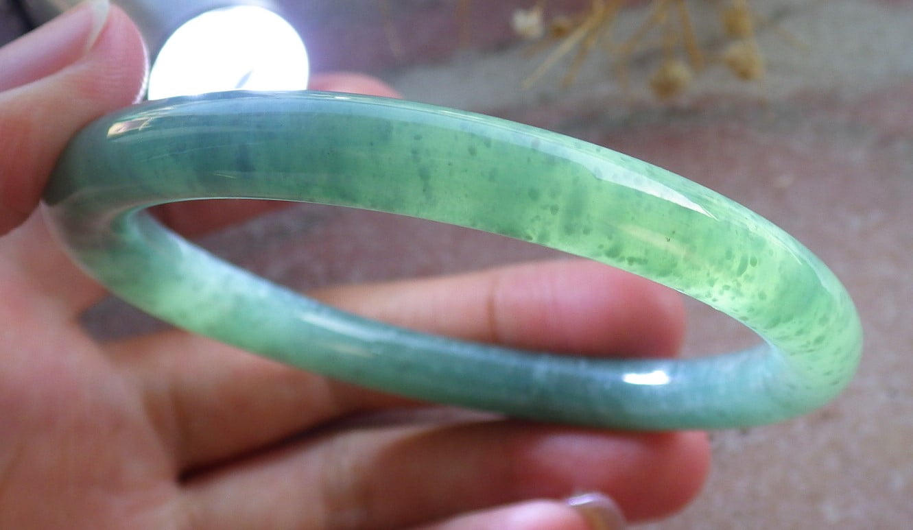 Icy Green Natural A JADE Jadeite Circle Bangle Bracelet 57 mm 683862 TN