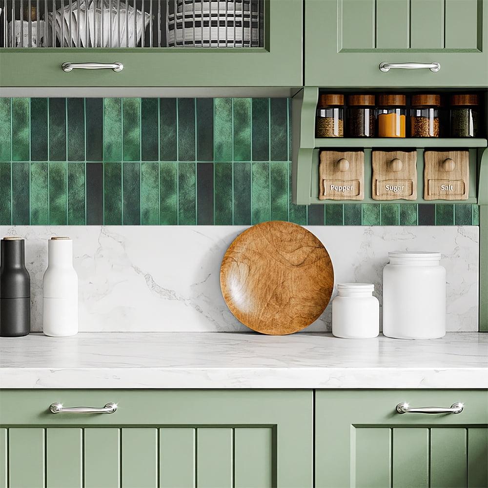 10 Sheets Peel and Stick Backsplash Tiles 3D Stick on Tiles 11.4x9.1 Inch Green Kitchen Wall Tile Self Adhesive Rectangle Wall Tile