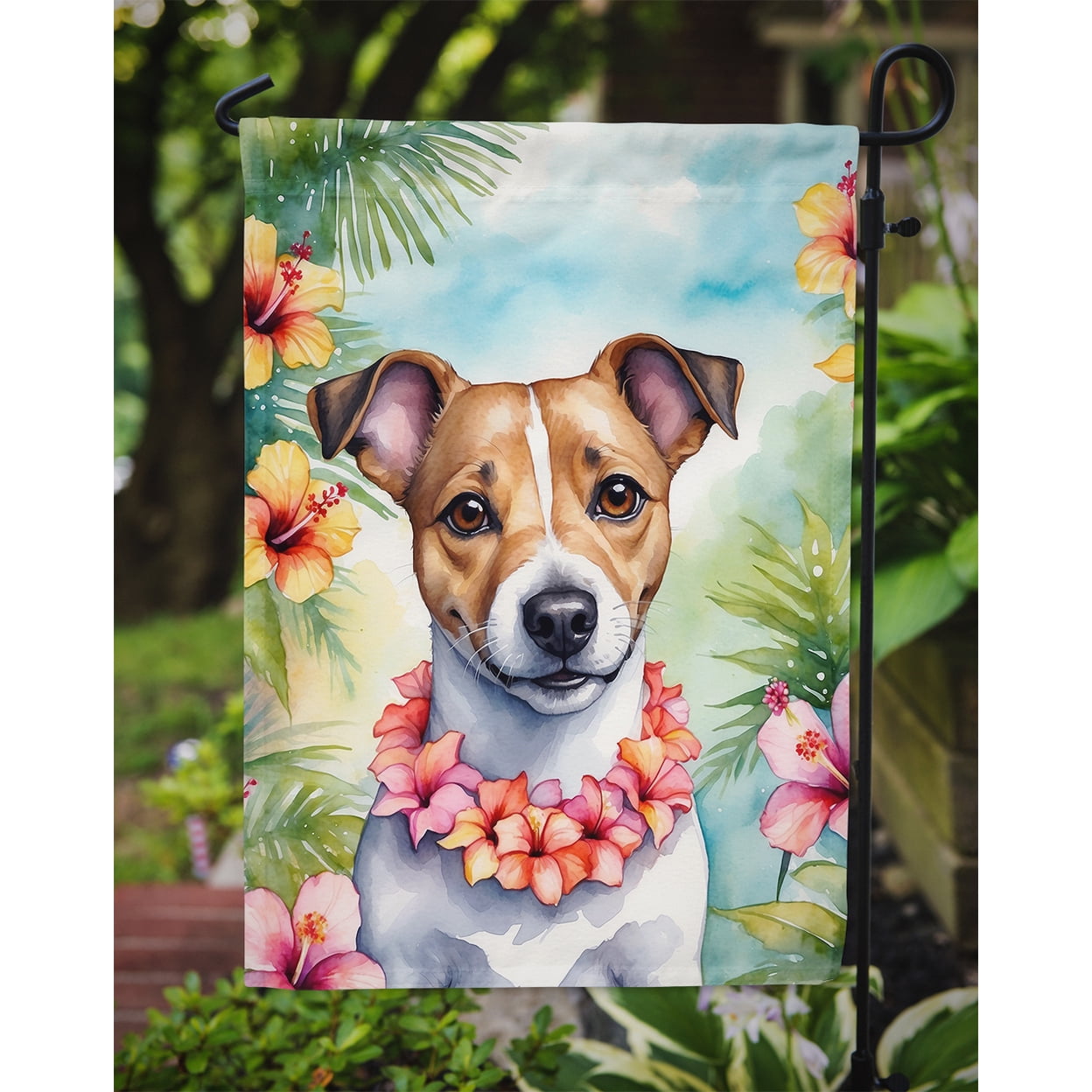 Jack Russell Terrier Luau Garden Flag 11.25 in x 15.5 in