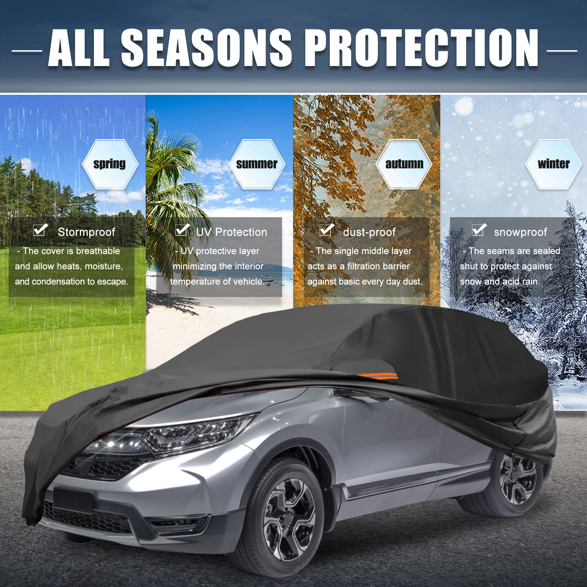 Unique Bargains 210D-PU Car Cover Black for Honda CRV 1995-2025 189"x73"x59"