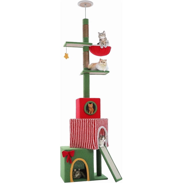 Floor to Ceiling Cat Tree Tall Cat Tower Inches Adjustable Cactus Cat Tree with Extra Thick Scratching Posts Replaceable Hammock and Soft Perch for Indoor Cats