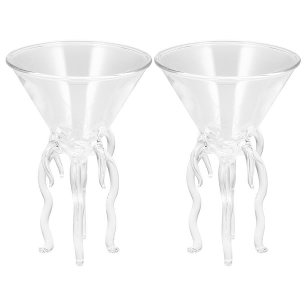 ColoMX Juego de 2 elegantes copas de cóctel de cristal transparente con forma de pulpo: copas altas creativas para bodas y ocasiones especiales.