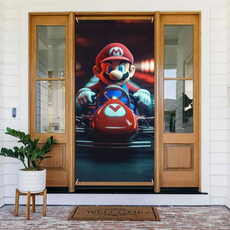 Super Mario Adventure Game Door Cover Decorated Banner Tapestry Home Decoration Holiday Party Supplies Door Banner Porch Sign Banner 72.8 x 35.4 Inch