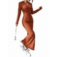 thumbnail image 2 of Women'S Casual Long Sleeve Collar V Neck Maxi Sweater Dress Slit Thigh Ribbed Knit Bodycon Pencil Dresses Red-Brown XL, 2 of 9