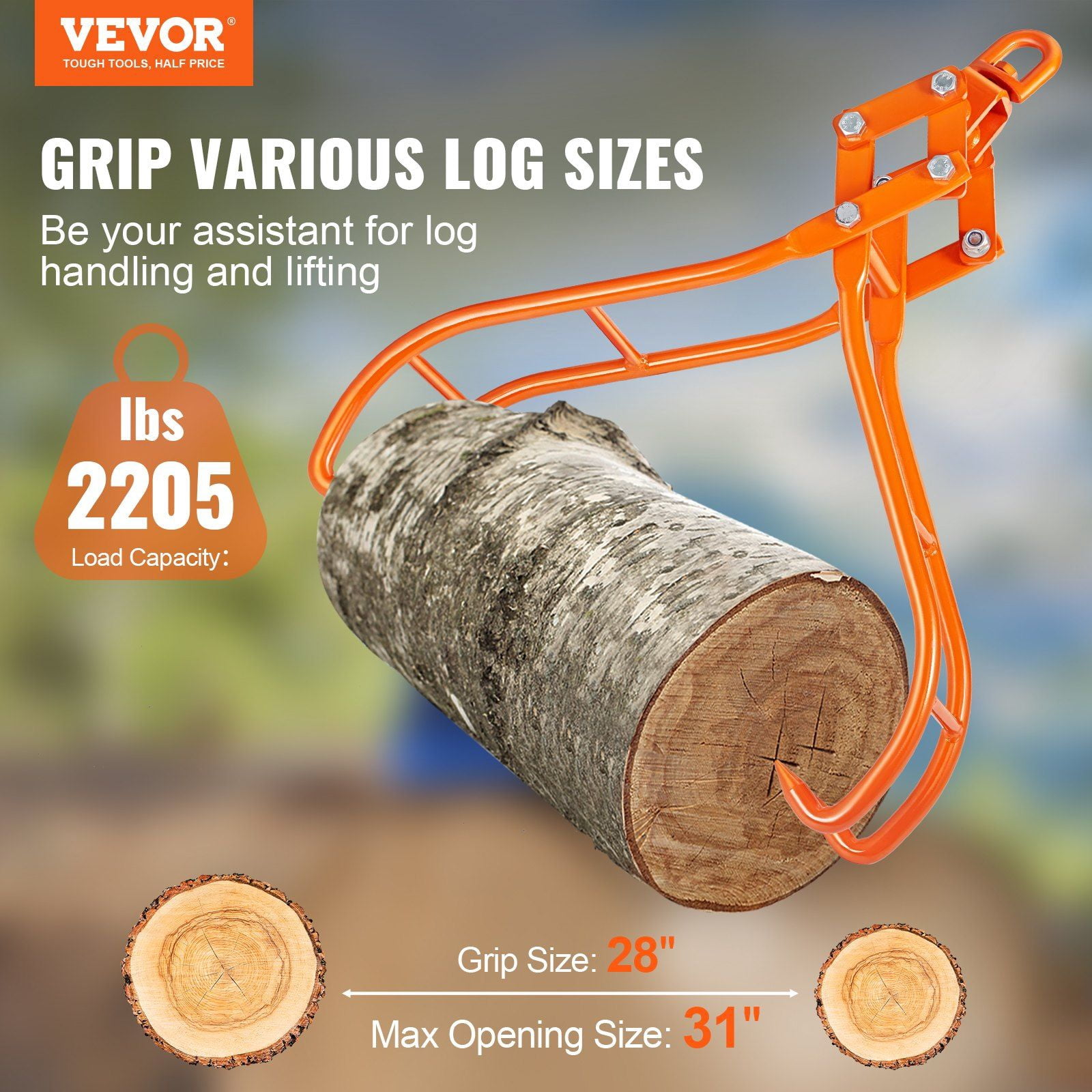 28-Inch Steel Log Grapple with Swivel Action - Eagle Claw Design, 2205 lbs Capacity for Forestry Equipment