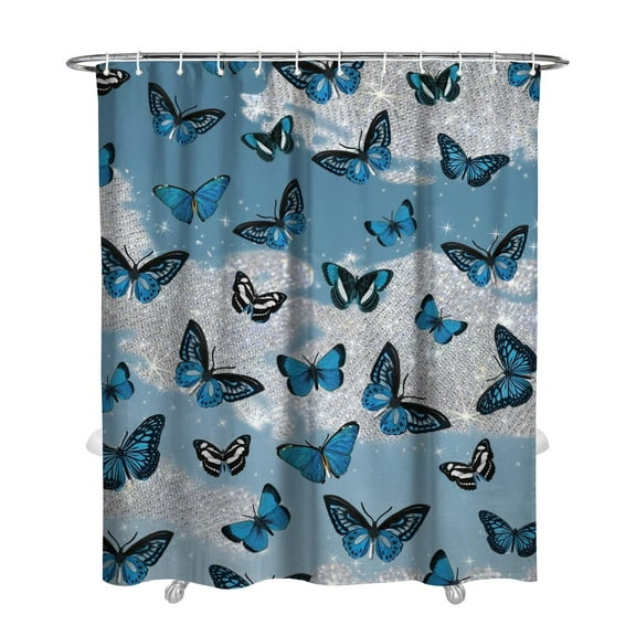 Retro Floral Shower Curtain Waterproof Bathroom Curtain with Hooks 72x84 Inch Vintage Butterflies & Flowers Print Machine Washable Fabric