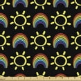 thumbnail image 1 of Cartoon Fabric by the Yard Upholstery, Theme Hand Drawn Repeated Rainbow and Sun Motifs Pattern, Decorative Fabric for DIY and Home Accents, Black and Multicolor by Ambesonne, 1 of 5