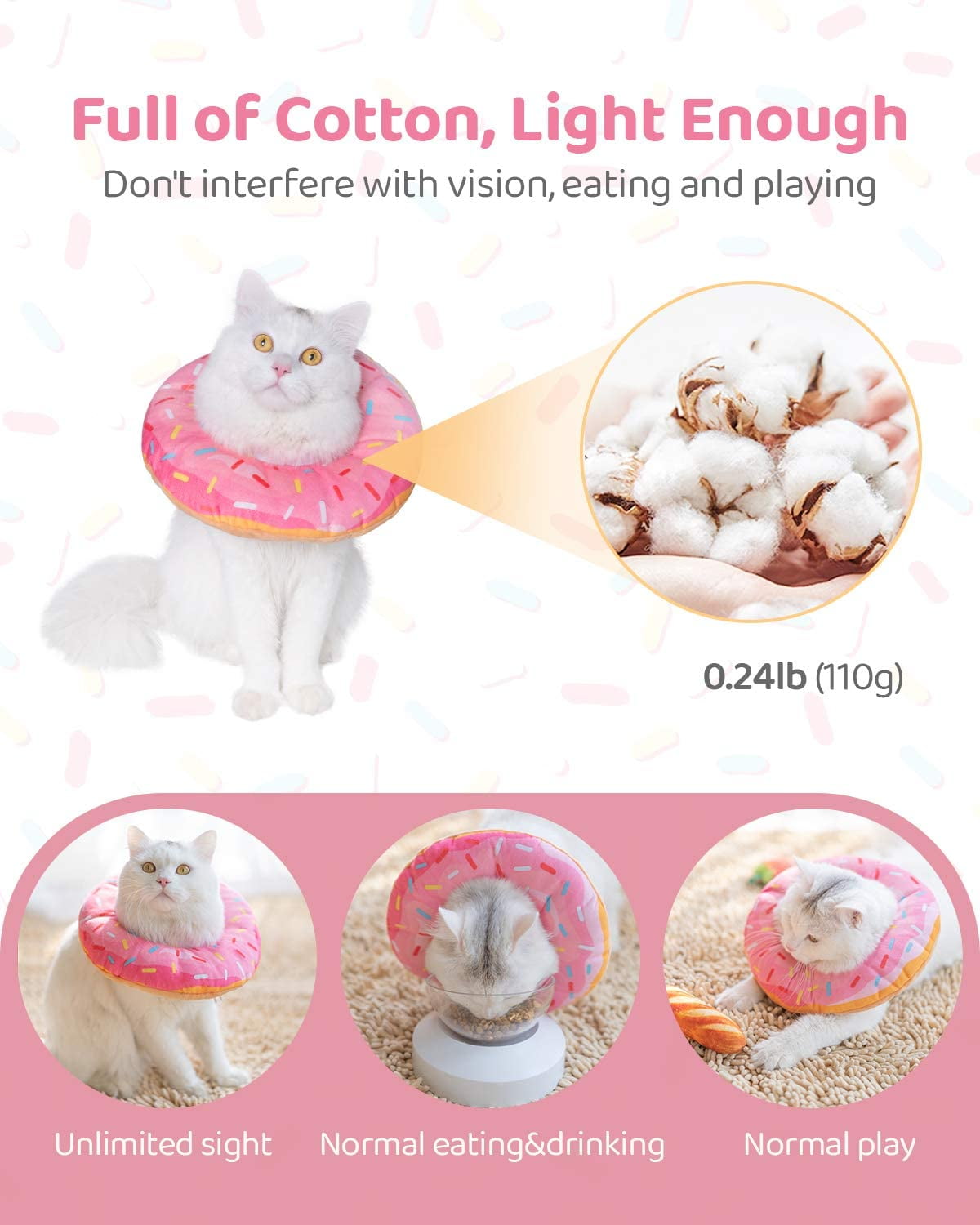 Adjustable Cat Cone Collar Soft, Donut Cat Recovery Collar, Cone for Cat After Surgery, Cat Neck Cone, Elizabethan Collar for Cat and Kitten