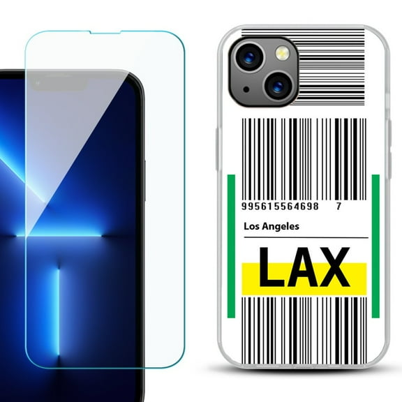 OneToughShield ® for iPhone 15 Fashion Phone Case, with Tempered Glass Screen Protector - Airport Tag / Los Angeles