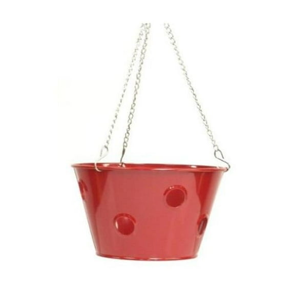 Houston International Trading 8396E XR Enameled Galvanized Hanging Strawberry, Herb, Floral Planter - Red