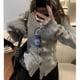 thumbnail image 1 of Deeptown Y2k gris vintage mujer Kint suéter Harajuku manga larga cárdigan irregular moda coreana suéteres ajustados otoño casual, 1 of 5