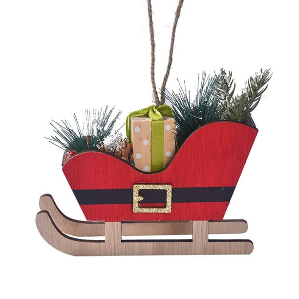Decoraciones navideñas, adornos navideños, artículos navideños, adornos navideños de trineos de madera, adornos para el árbol de Navidad, colgantes de trineos, decoraciones navideñas, decoraciones fes
