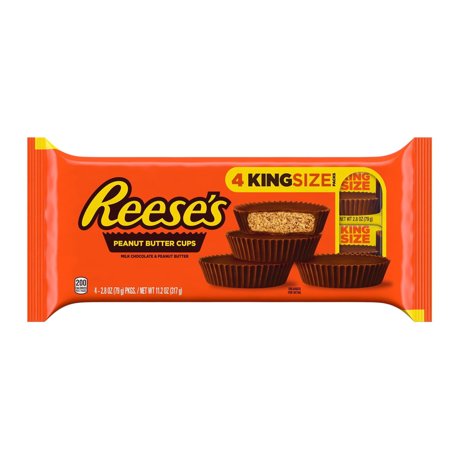 REESE'S, Milk Chocolate Peanut Butter Cups Candy, Gluten Free, 2.8 oz, King Size Packs (4 Count)