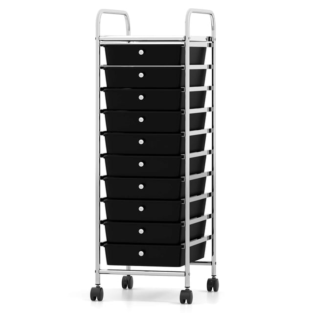 Costway Rolling Storage Cart with Chrome Plated Metal Frame & Lockable Universal Wheels Black