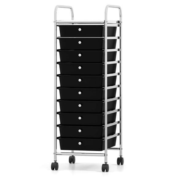 Costway Rolling Storage Cart with Chrome Plated Metal Frame & Lockable Universal Wheels Black